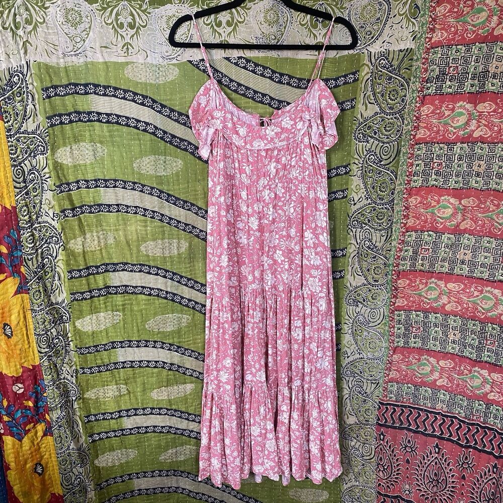 J. Crew Dark Flamingo Tossed Floral Tiered Maxi Dress Size Medium - Picture 11 of 16